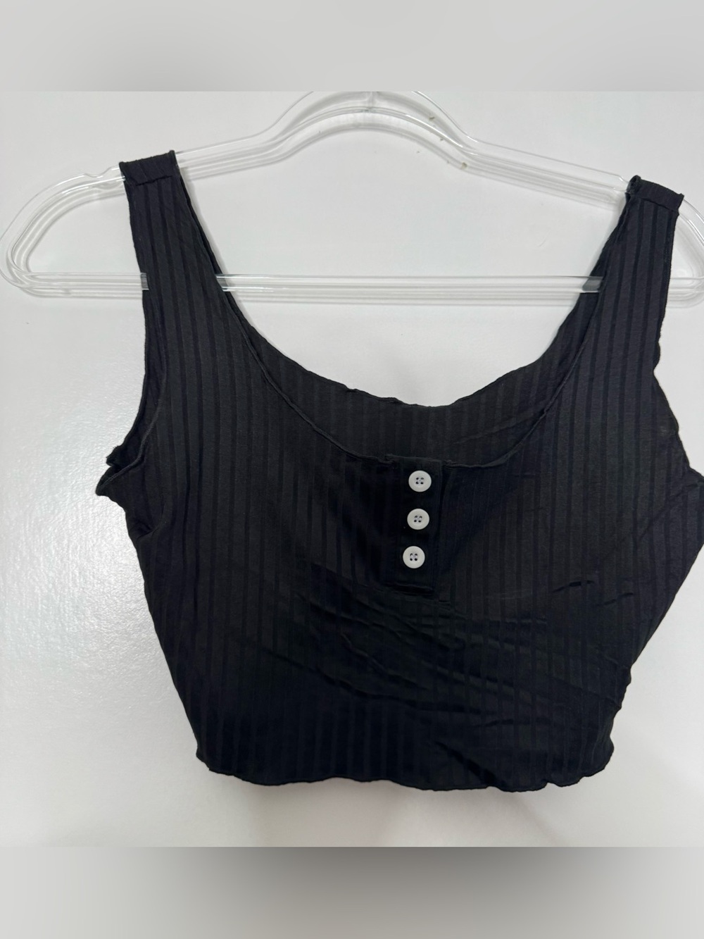 Women’s Black Ribbed Cropped Tank with Button Detail size small stretch